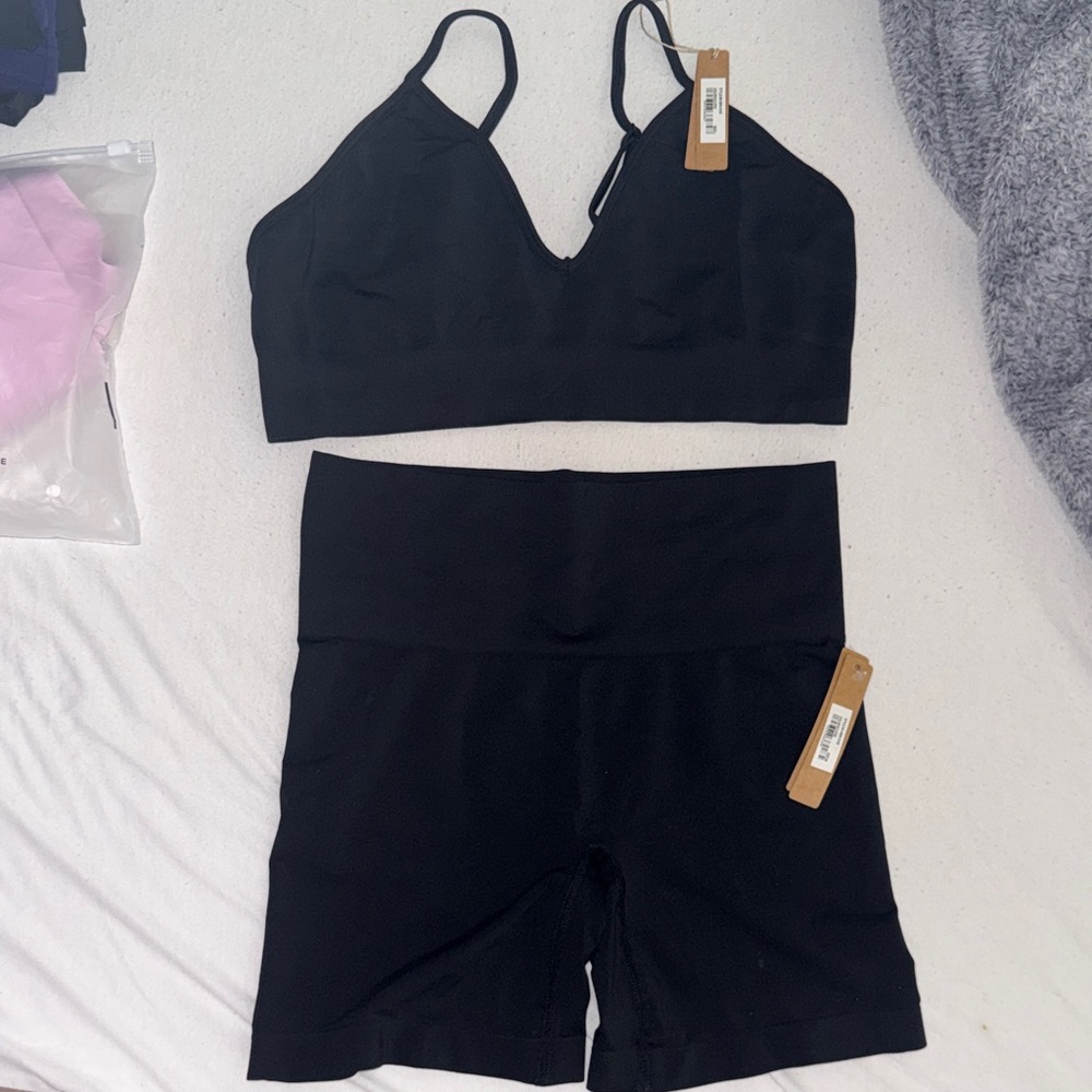 SKIMS Black Sports Bra and Shorts Set